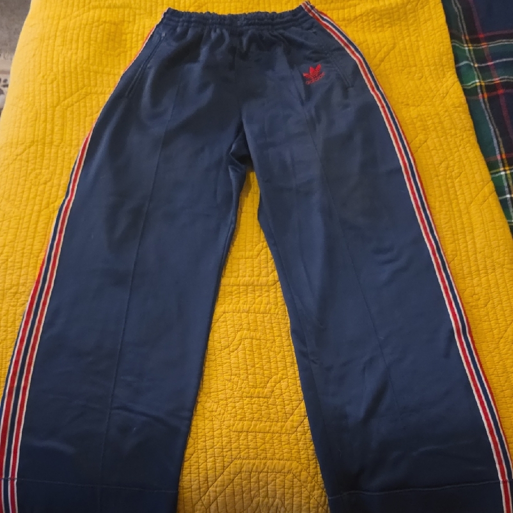 Adidas Blue Pants with Red and White Stripes